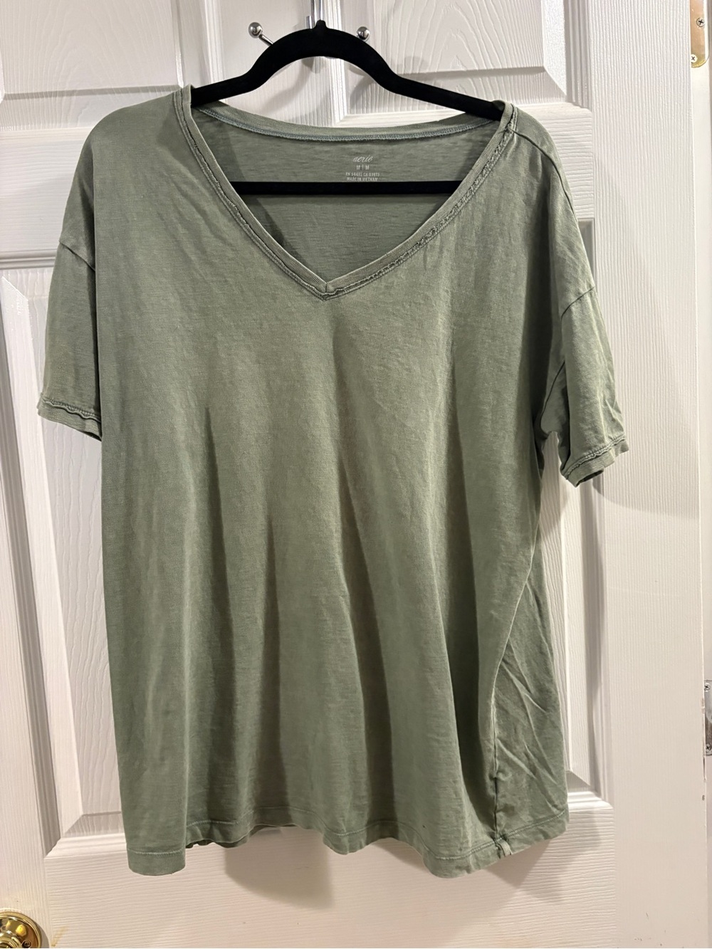 aerie women’s V-Neck Short Sleeve Tee in Sage Green